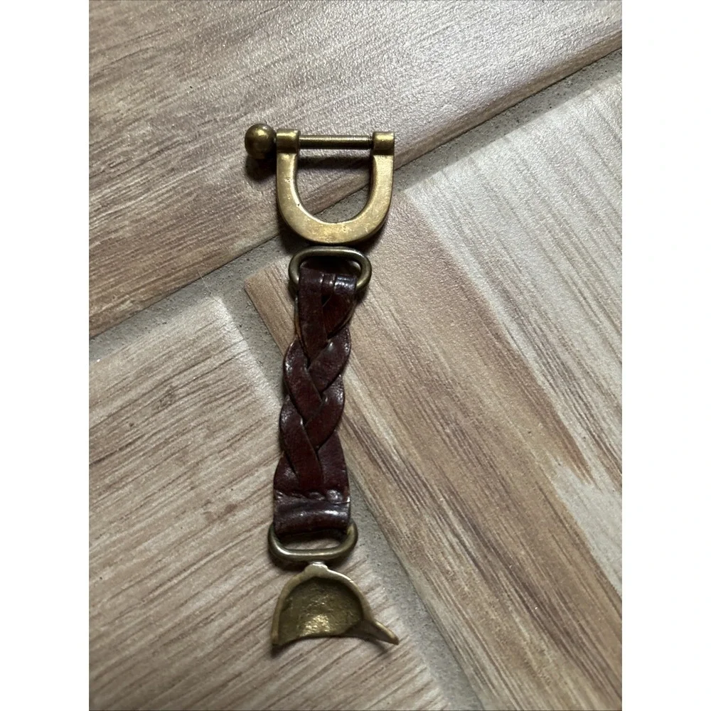 Brass Stirrup Riding Helmet Key‎ ring Braided Lariat Keychain Leather Horse POLO